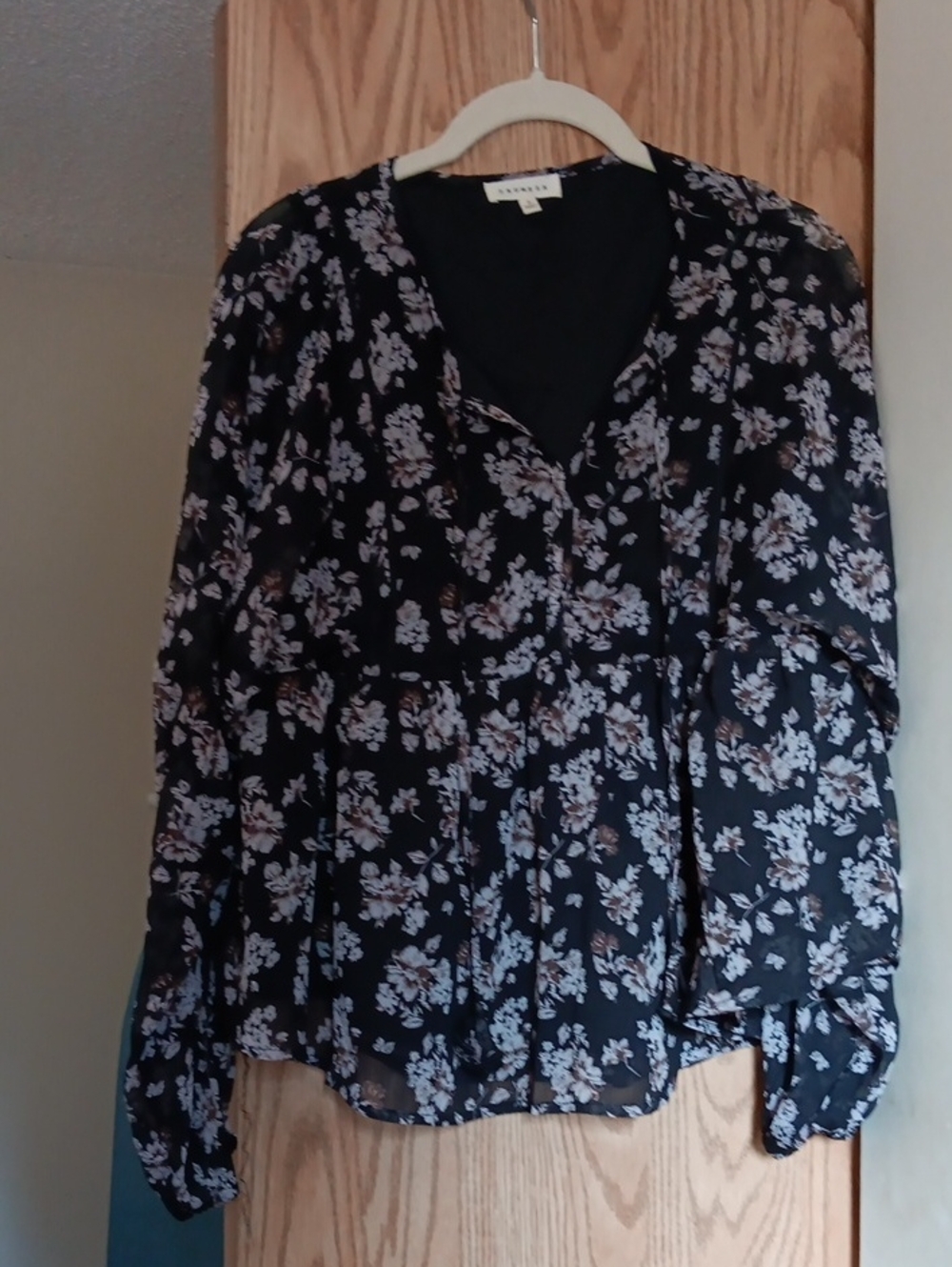 Black Floral V-Neck Long-Sleeve Blouse